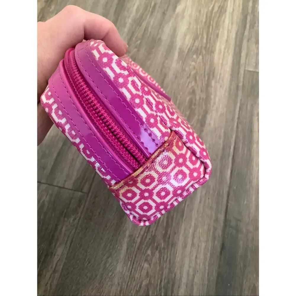 Tory Burch Pink Geometric Logo Cosmetic Case Makeup Bag Travel Pouch D23-4